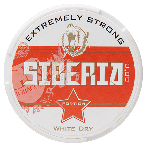 Siberia Red White Dry Portion Snus, extra strong 43 mg/g nicotine, classic tobacco flavor, Swedish white dry portion for intense kick