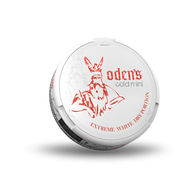 Odens Cold Extreme White Dry Mini snus, extra strong nicotine, mini dry portion, icy mint flavor, Swedish quality.
