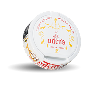 Odens 69 Extreme White Dry Portion Snus, extra strong nicotine, spicy tobacco and bergamot flavor, dry white portion for discreet use
