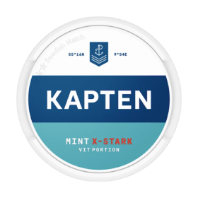 Kapten Mint Extra Strong White Snus, 15mg nicotine, fresh mint and menthol with citrus and bergamot notes.
