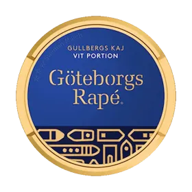 Göteborgs Rapé Gullbergs Kaj White Portion snus can with spicy tobacco and rhubarb notes