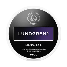 Lundgrens Månskära tobacco-free nicotine pouches with dark liquorice and tobacco-style notes in a round can