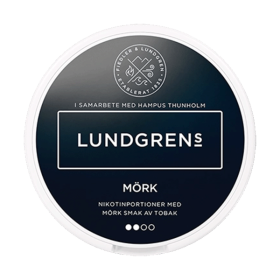 Lundgrens Mörk tobacco-free nicotine pouches with snus-inspired flavor in a round can