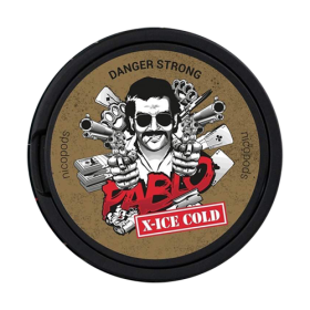 PABLO X Ice Cold nicotine pouches, icy menthol with ginger notes, extra strong, slim format, tobacco-free snus alternative.
