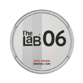 The Lab 06 Extra Strong Slim snus, 20mg nicotine, slim portions, spicy aroma with nutty notes, buy online.
