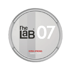 The Lab 07 Slim Extra Strong White snus, slim fit, floral aroma with nut and leather notes, powerful nicotine kick.
