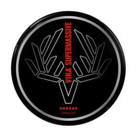 VIKA Supermassive tobacco snus, Limited Edition, slim all-white portion, extra strong nicotine, cooling clean taste.

