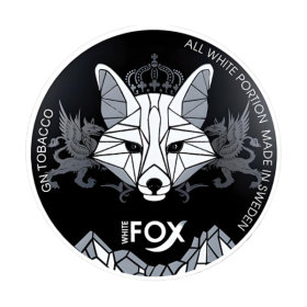White FOX Black Edition nicotine pouches, strongest in the series, all-white dry portion, intense nicotine release and long-lasting flavor

